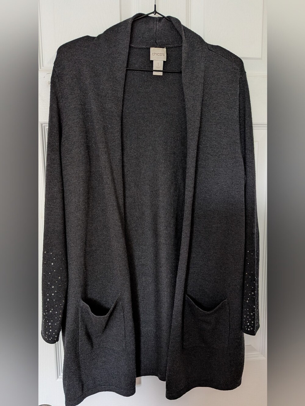Chico's Black Open-Front Cardigan with Studded Sleeves